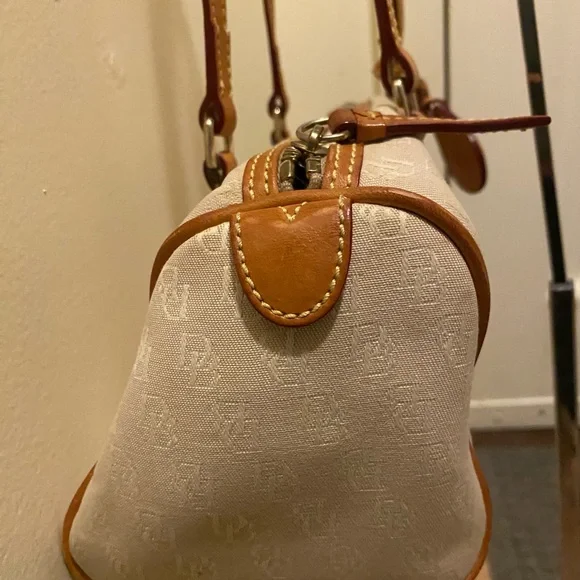 Dooney & Burke canvas rectangular satchel tan and brown - Picture 3 of 12